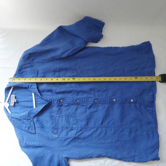 JM Collection 100% Linen Blue Button Down Top Studded Details Women's Sz 16 - Picture 8 of 14